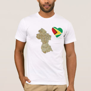 Guyana Flag Heart and Map T-Shirt
