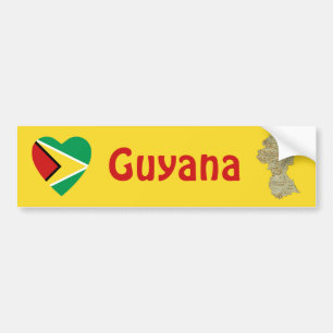 Guyana Flag Heart + Map Bumper Sticker