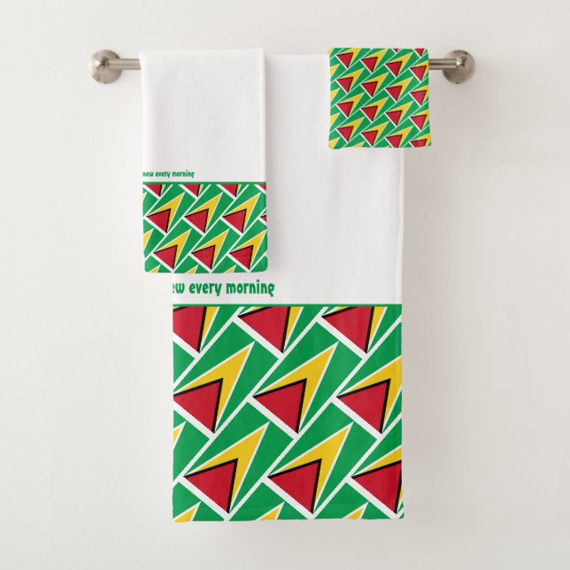 GUYANA FLAG Personalised Scripture WHITE Bath Towel Set (Insitu)