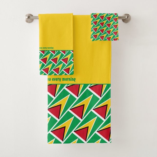 GUYANA FLAG Personalised Scripture YELLOW Bath Towel Set (Insitu)