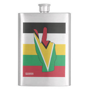 Guyana Flag Victory Sign Patriotic Hip Flask