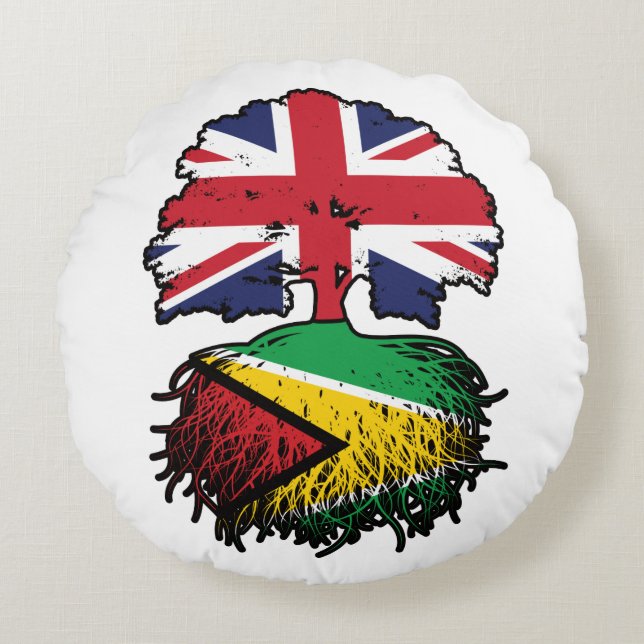 Guyana Guyanese British UK Tree Roots Flag Round Cushion (Front)