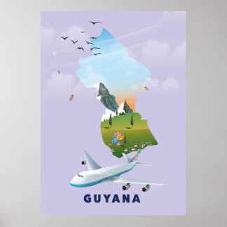 Guyana illustrated map poster