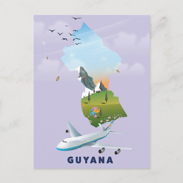 Guyana illustrated map poster postcard (Front)