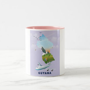 Guyana illustrated map poster Two-Tone coffee mug