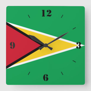 Guyana National Flag Patriotic Square Wall Clock