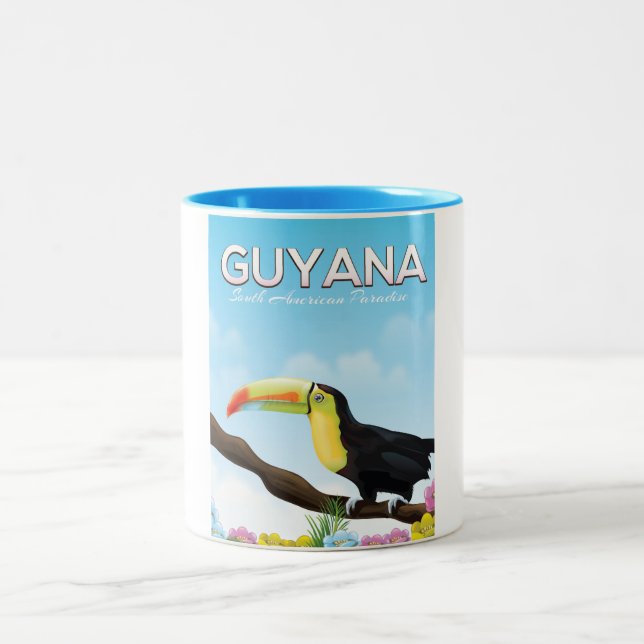 Guyana South american paradise travel poster Two-Tone Coffee Mug (Center)
