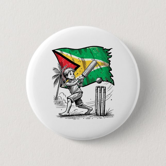 Guyanese Boys Playing Cricket  6 Cm Round Badge (Front)