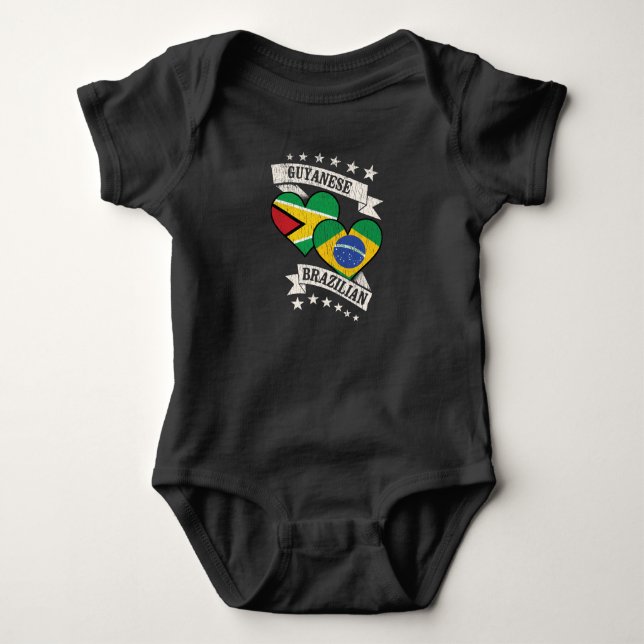Guyanese Brazilian Heart Flags Guyana Brazil Baby Bodysuit (Front)