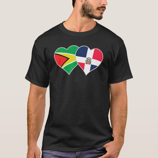 Guyanese Dominican Flag Heart Guyana Dominican Rep T-Shirt (Front)