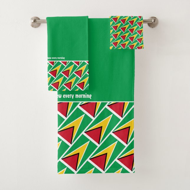 GUYANESE FLAG Personalised Scripture GREEN Bath Towel Set (Insitu)