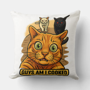 Guys Am I Cooked? Funny Cat Meme Panic Reaction Cushion