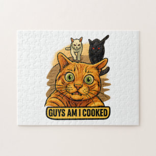 Guys Am I Cooked? Funny Cat Meme Panic Reaction Jigsaw Puzzle
