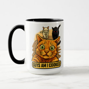 Guys Am I Cooked? Funny Cat Meme Panic Reaction Mug