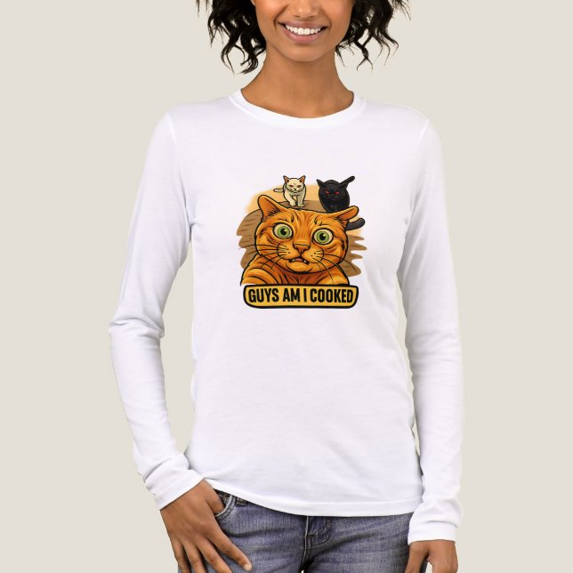 Guys Am I Cooked? Funny Cat Meme Panic Reaction Tri-Blend Shirt (Front)