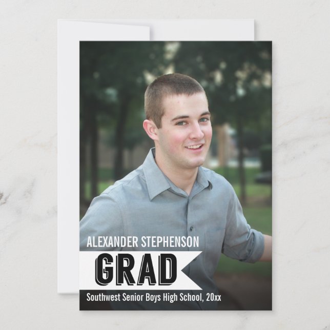 Guys Custom Banner Photo Graduation Invitation (Front)