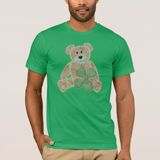 Guys cute shamrock teddy bear St. Pat's day tee (Front)