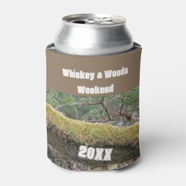 Guys Only Campout Whiskey & Woods Weekend Can Cooler (Can Front)