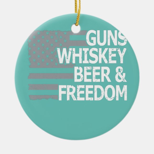 Guys Whiskey Beer and Freedom Cool USA American Ceramic Tree Decoration (Front)