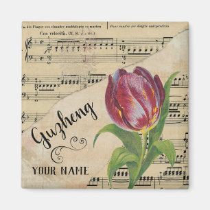 Guzheng Tulip Vintage Sheet Music Customized Magnet