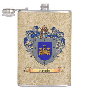 Guzman Surname Shield of Arms Hip Flask