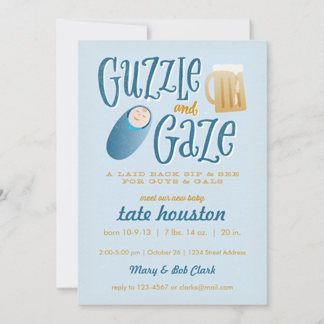 Guzzle and Gaze Baby Shower Invitation (Front)