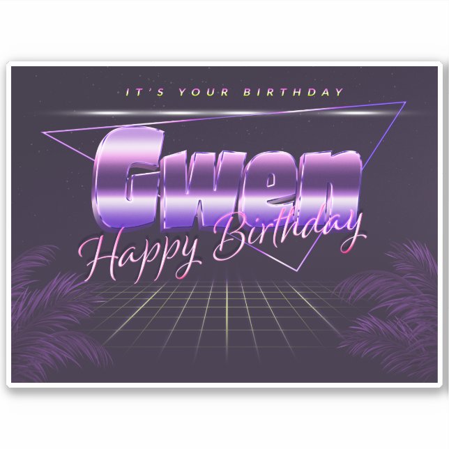 Gwen Name First name lila retro Sticker Birthday (Front)