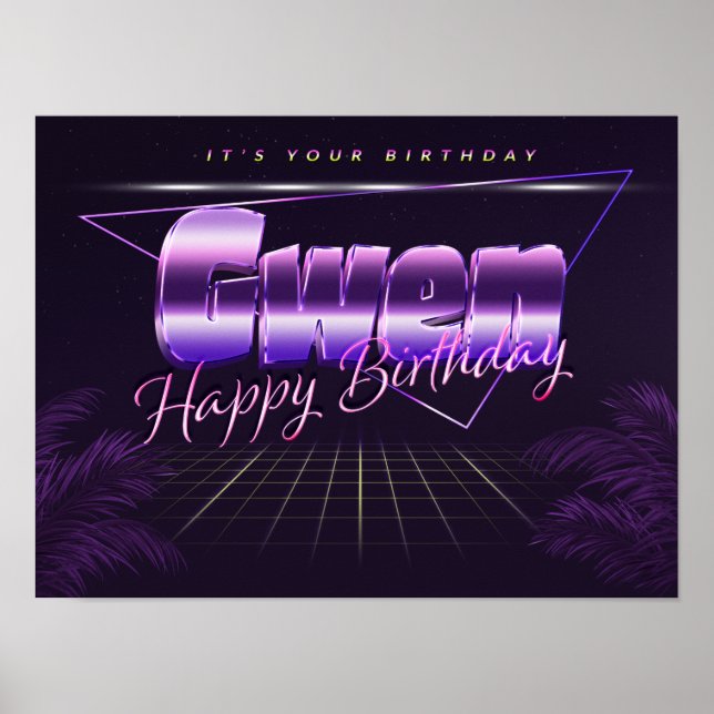 Gwen Name Vorname lila retro Poster Geburtstag (Front)