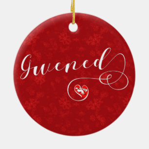 Gwened Flag in Heart, Vannes, Breton, Brittany Ceramic Tree Decoration