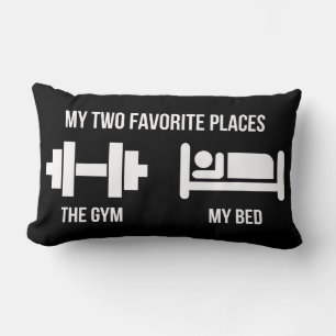 Gym and Bed - Funny Cartoon Pictogram - Novelty Lumbar Cushion