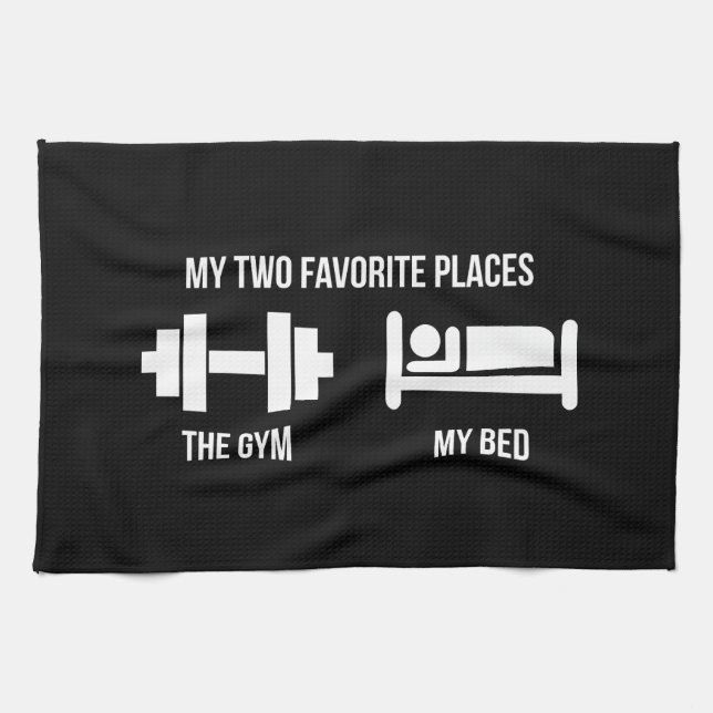 Gym and Bed - Funny Cartoon Pictogram - Novelty Tea Towel (Horizontal)