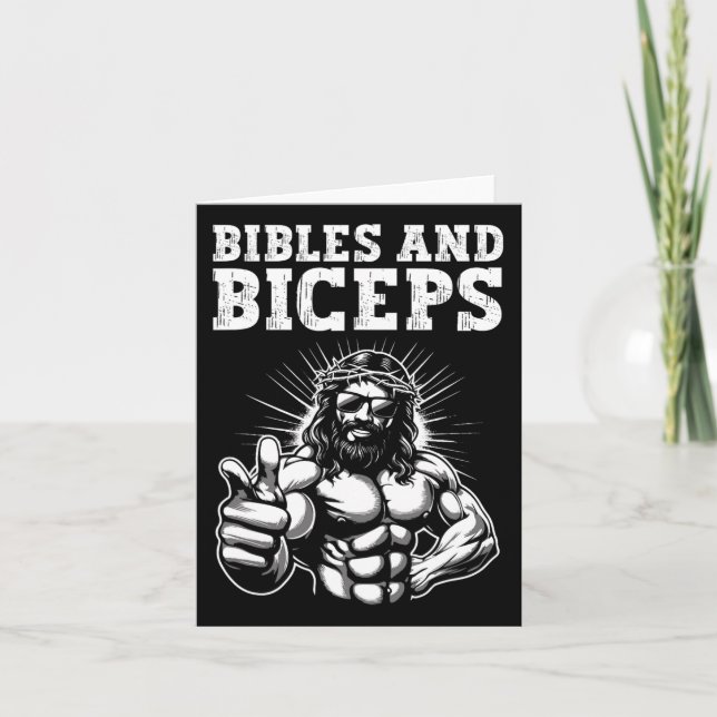 Gym Bodybuilding Fitness Humour Bibles And Biceps  Card (Front)