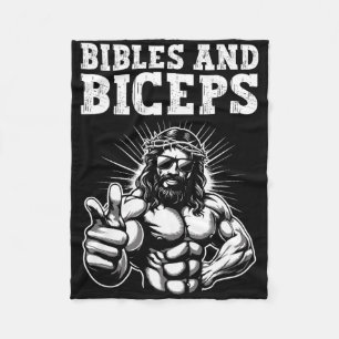 Gym Bodybuilding Fitness Humour Bibles And Biceps Fleece Blanket