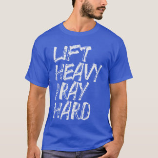 Gym Christian Lift Heavy Pray Hard Eercise Women M T-Shirt