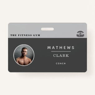 Gym coach employee identity with photo and logo ID badge