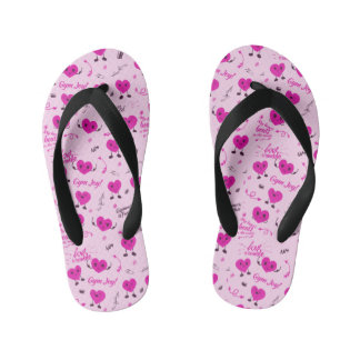 Gym Crazy Heart Patterned Pink  Kid's Jandals
