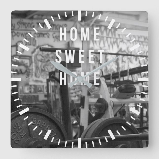Gym - Home Sweet Home - Barbell - Workout Square Wall Clock (Front)