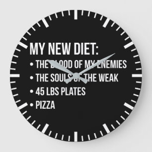 Gym Humor - Diet - Blood, Souls, Pizza - Funny Large Clock