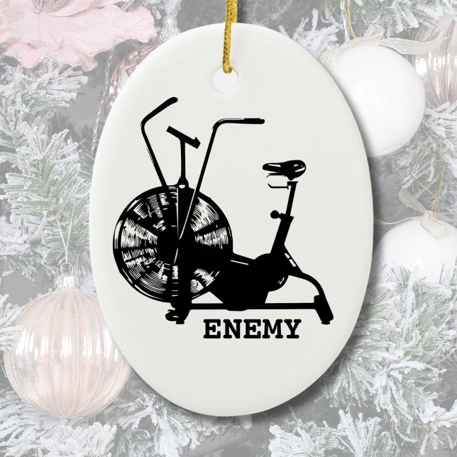 Gym Humour Black White Funny Workout Ceramic Tree Decoration (Funny Exercise Workout Fitness Air Bike Enemy Ceramic Ornament )