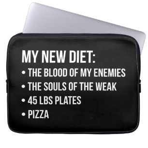 Gym Humour - Diet - Blood, Souls, Pizza - Funny Laptop Sleeve