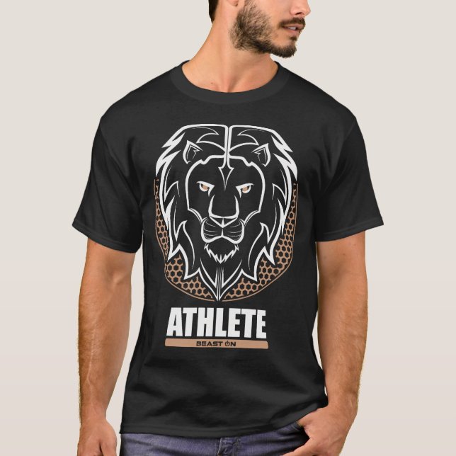 Gym Lion Head Athlete Fitness Training Beige Cool  T-Shirt (Front)