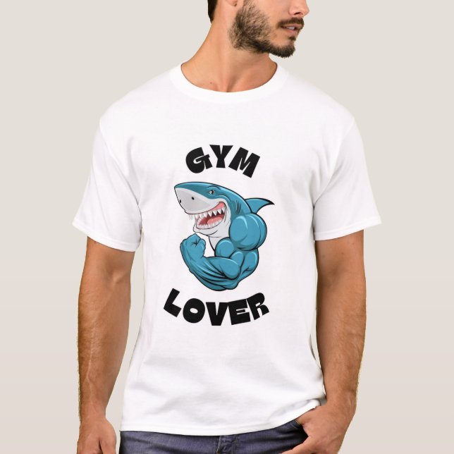 Gym Lover Shark – Muscle Power Tee (Front)