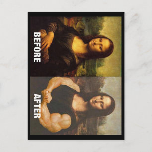 Gym Mona Lisa Before & After Funny Fitness Postcard