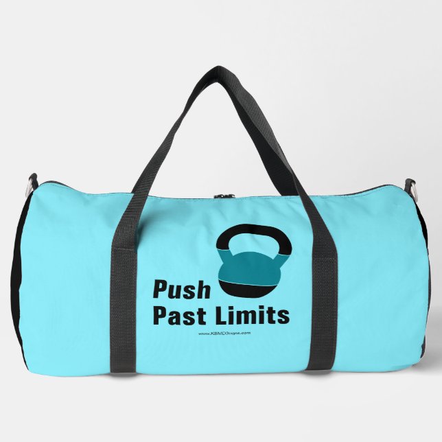 Gym Motto Push Past Limits Electric-Blue Black Duffle Bag (Front)