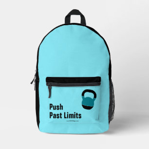 Gym Motto Push Past Limits Electric-Blue Black Printed Backpack