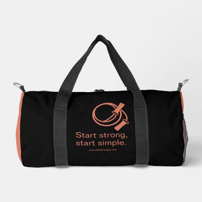 Gym Motto Start Strong Start Simple Black Orange Duffle Bag (Front)