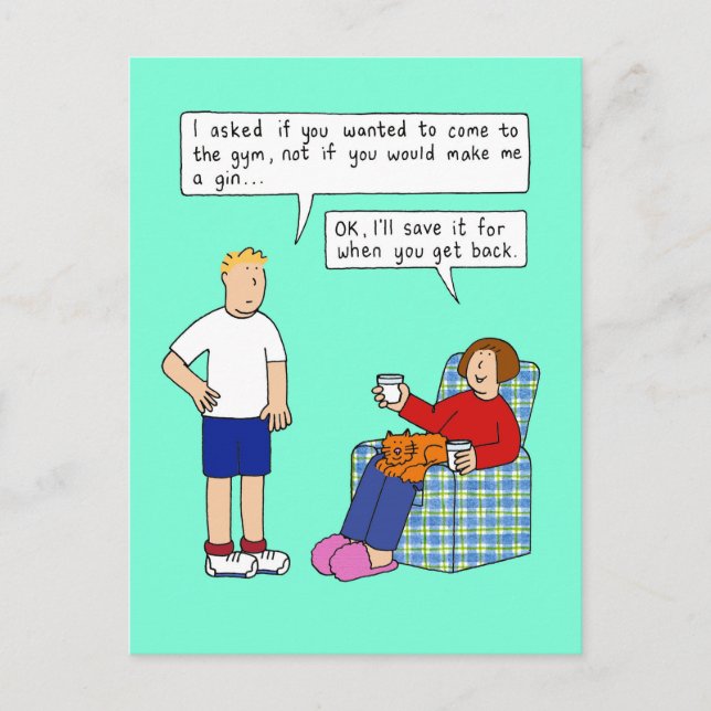 Gym or Gin Cartoon Humour Postcard (Front)