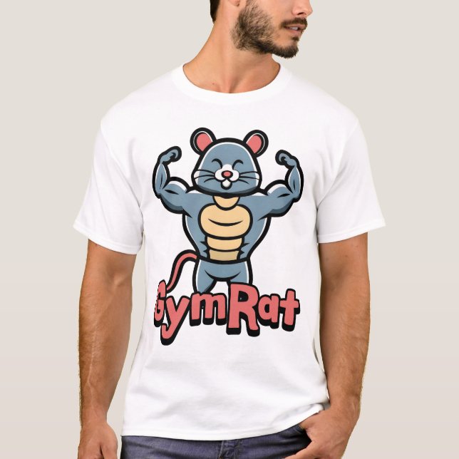 Gym Rat! Cute Muscular Rat Cartoon T-Shirt (Front)