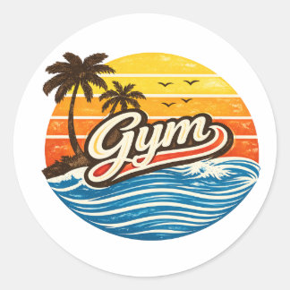 Gym Retro Sunset Design Classic Round Sticker