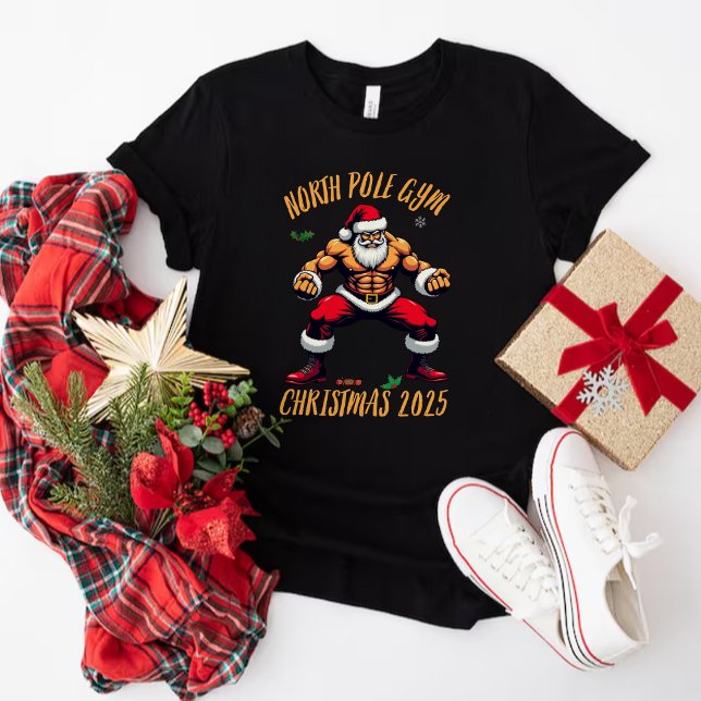  Gym Santa Shirt,North Pole Gym Fitness Apparel  T-Shirt (Creator Uploaded)